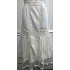 Sacred Threads M Cotton White Tiered Maxi Skirt Lace Mesh Boho Fairy Vintage Y2K